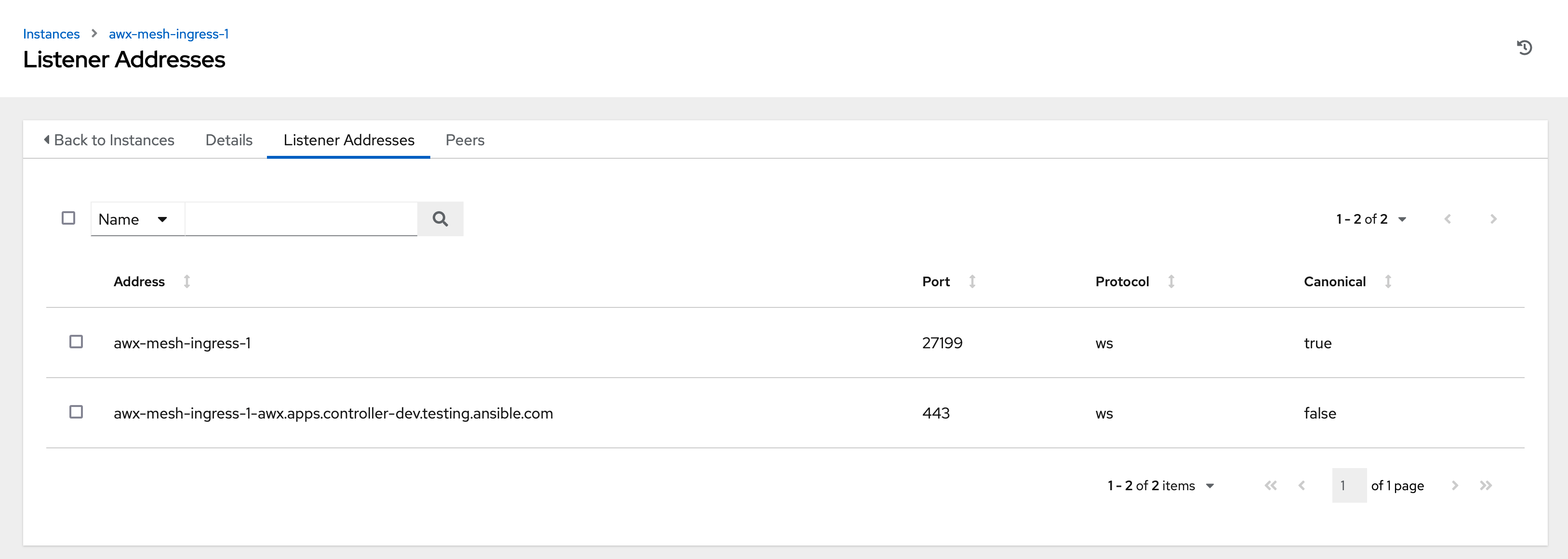 mesh ingress instance listener address on awx ui