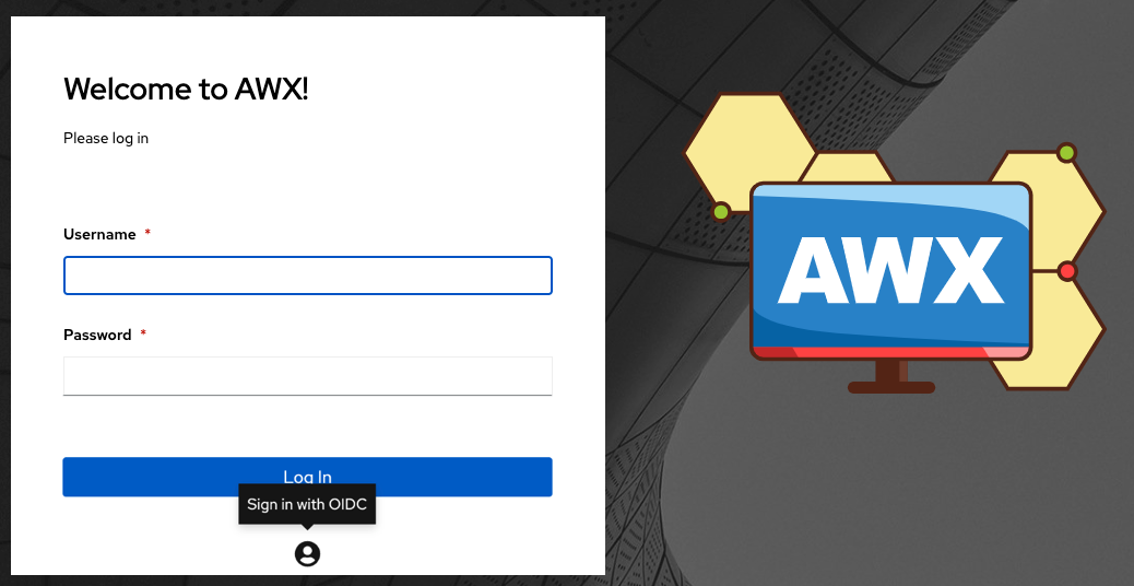 AWX login screen displaying the OpenID Connect (OIDC) logo for authentication.