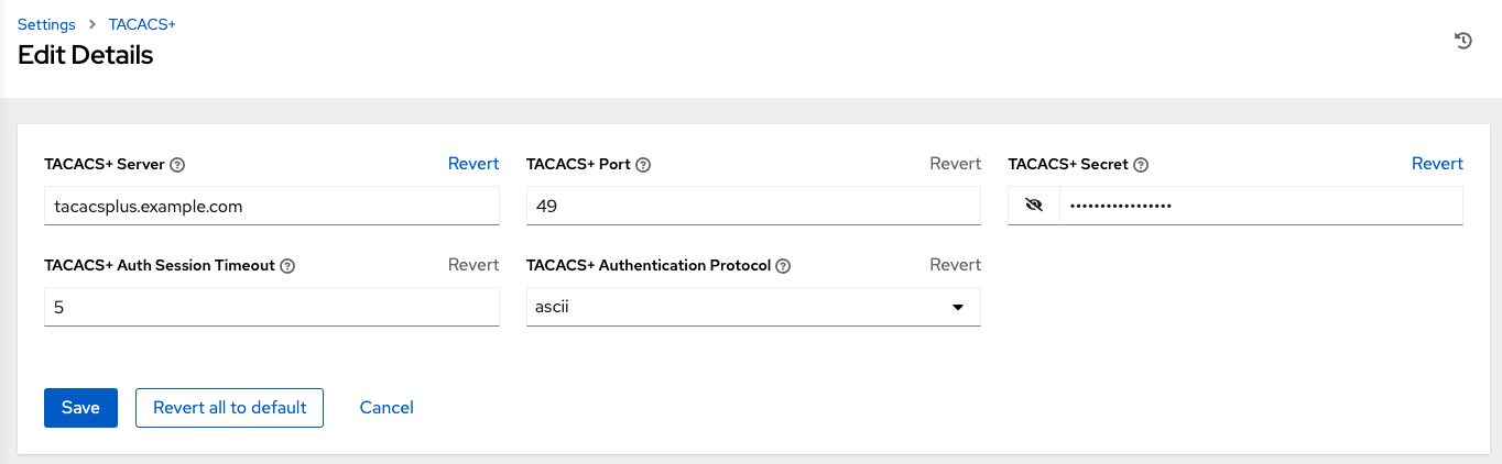 TACACS+ configuration details in AWX settings.