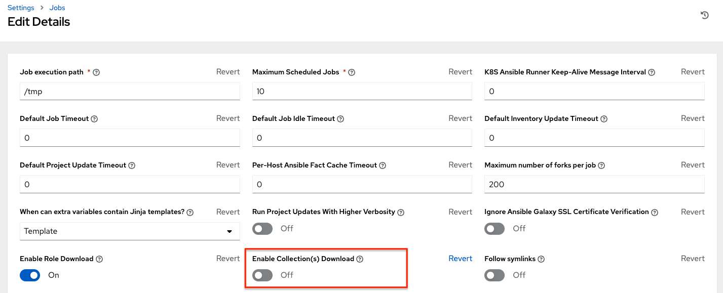 Job Settings page showing where to enable collection(s) download.