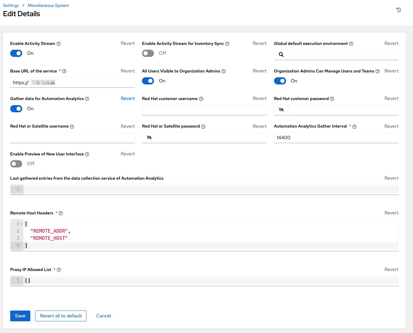 Miscellaneous System settings window showing all possible configurable options.