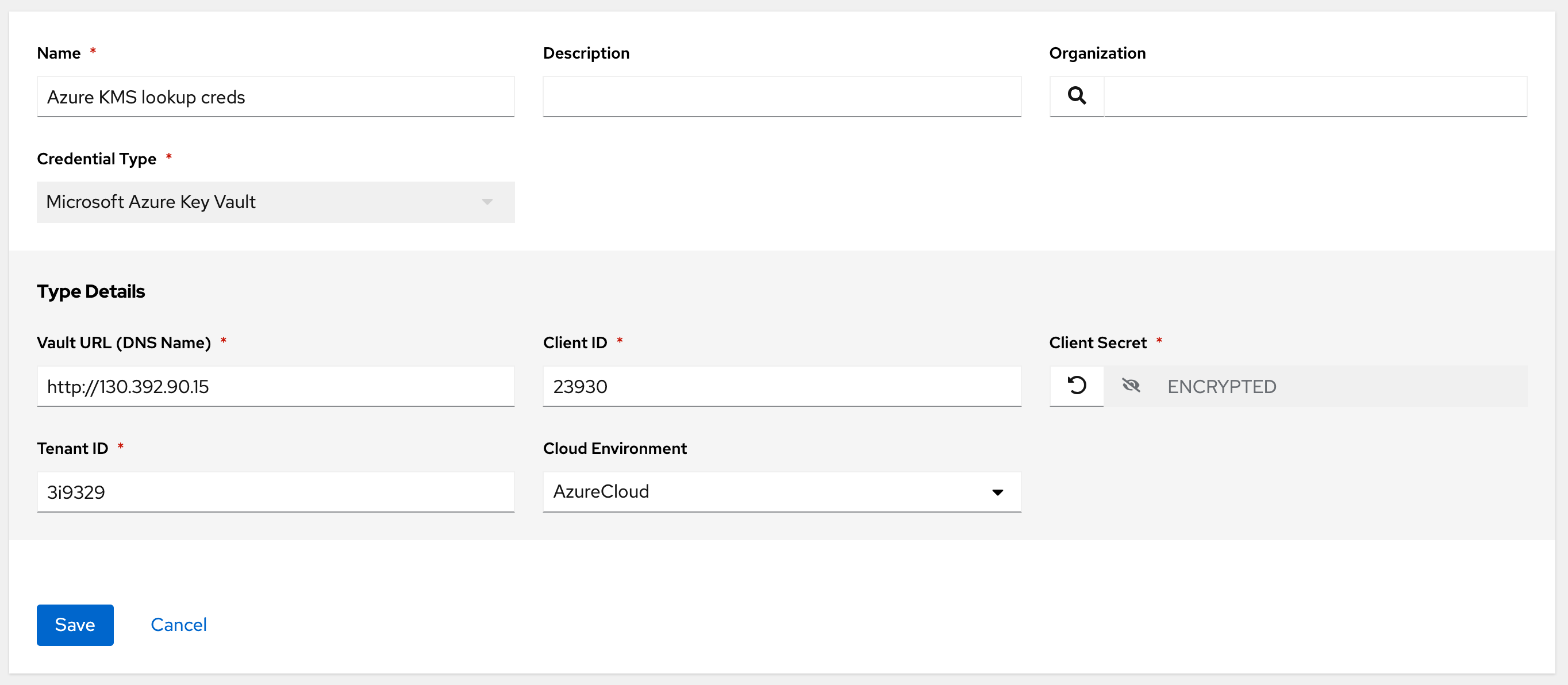 Example new Microsoft Azure Key Vault credential lookup dialog