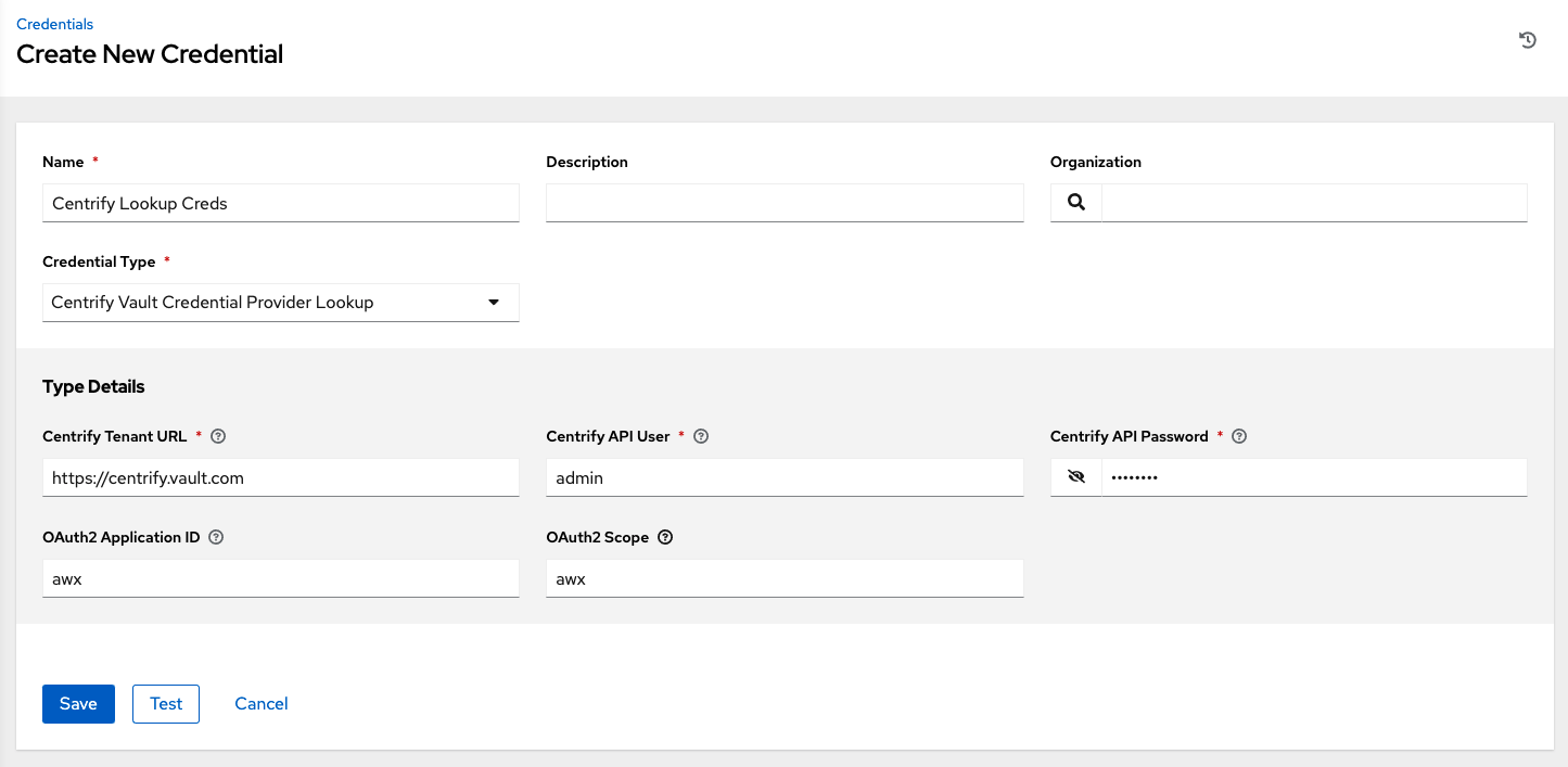 Example new centrify vault credential lookup dialog