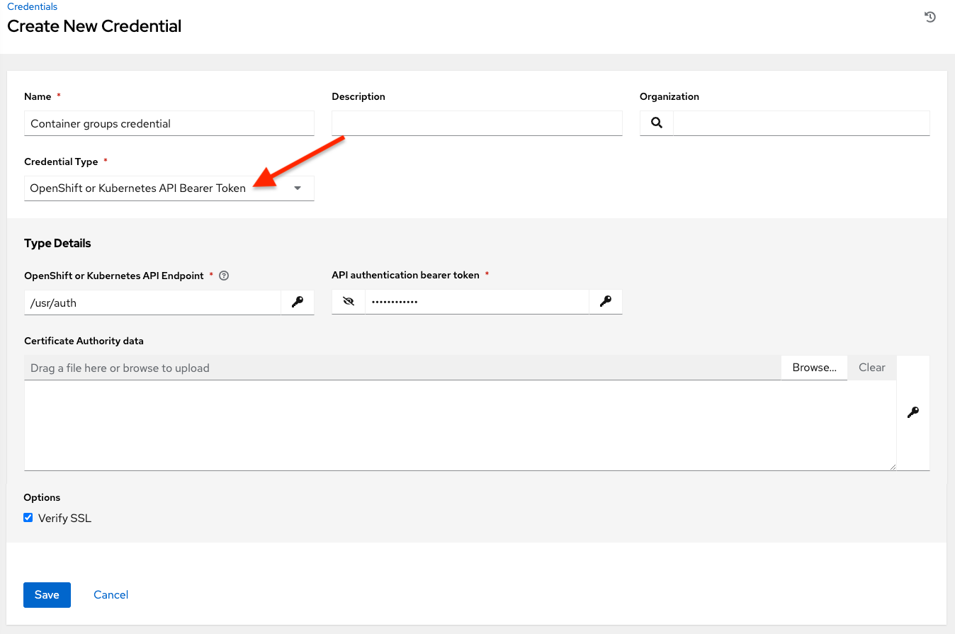 Credentials - create Containers credential form