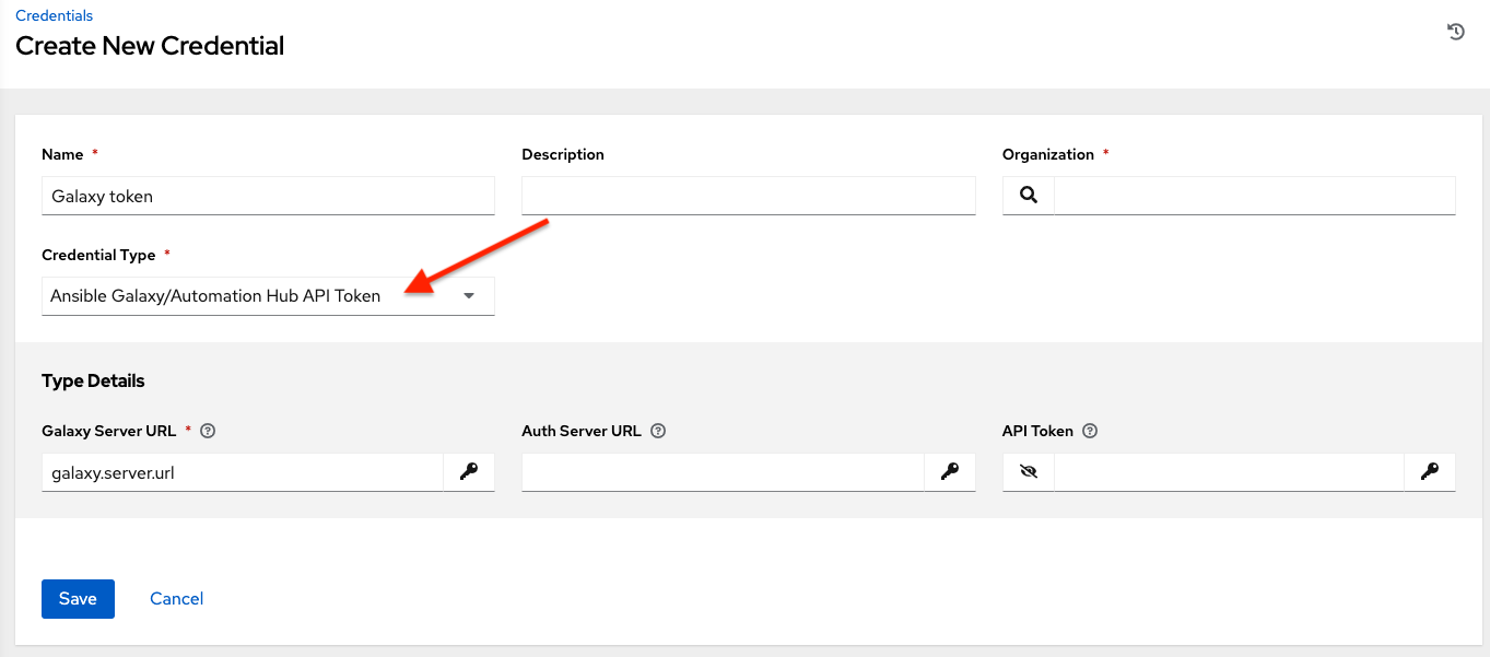 Credentials - create galaxy credential form