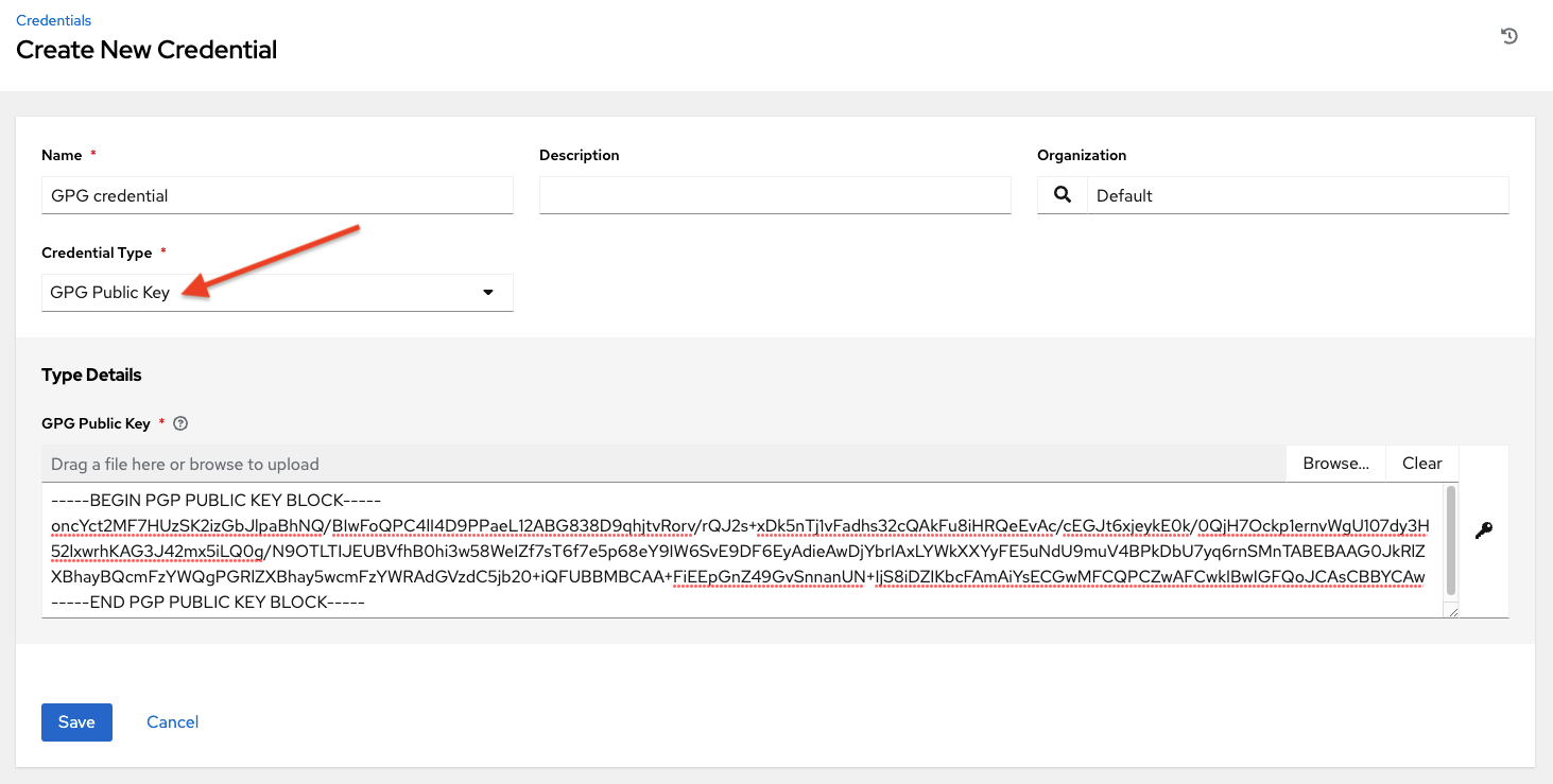 Credentials - create GPG credential form