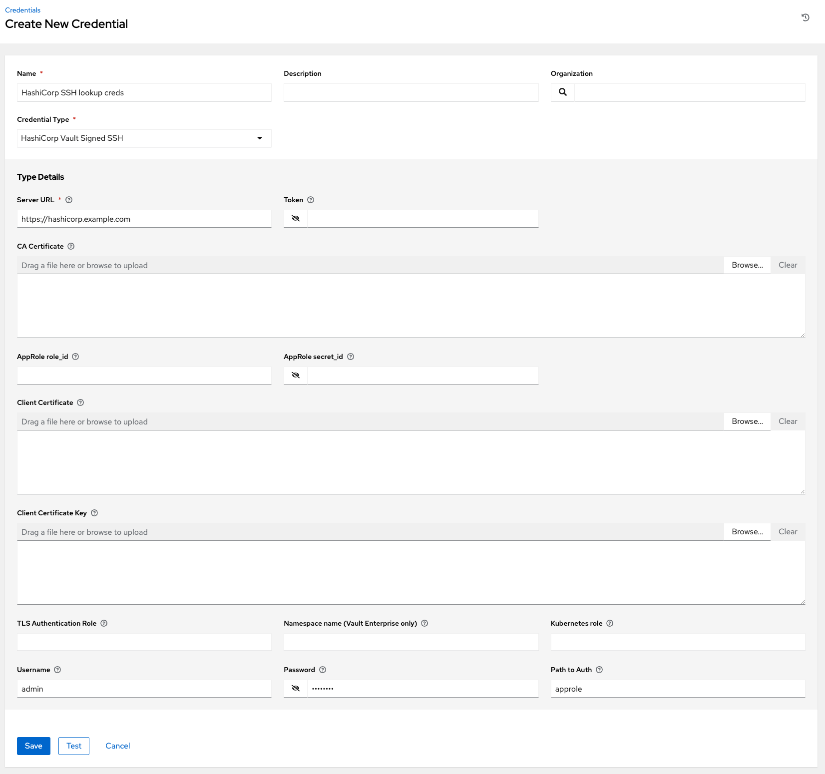 Example new HashiCorp Vault Signed SSH credential lookup dialog