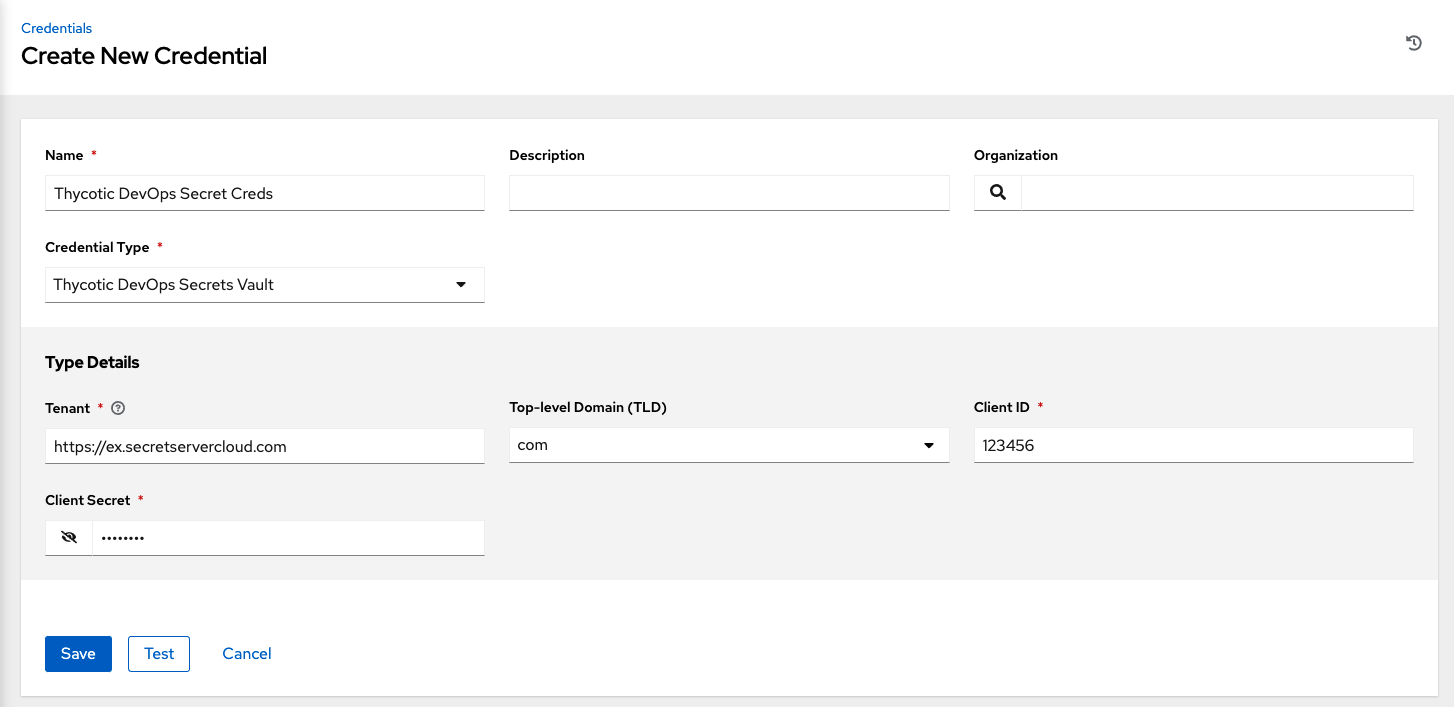 Example new Thycotic DevOps Secrets Vault credential lookup dialog