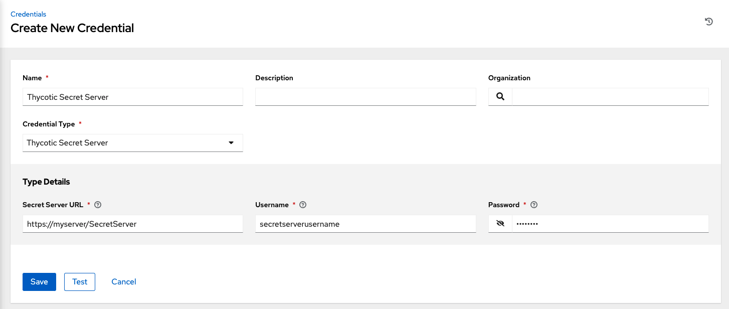 Example new Thycotic Secret Server credential lookup dialog