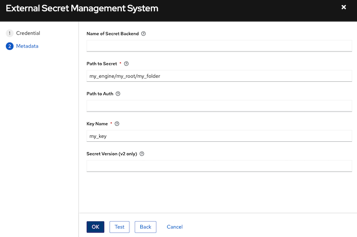 Example machine credential lookup metadata for HashiCorp Vault.