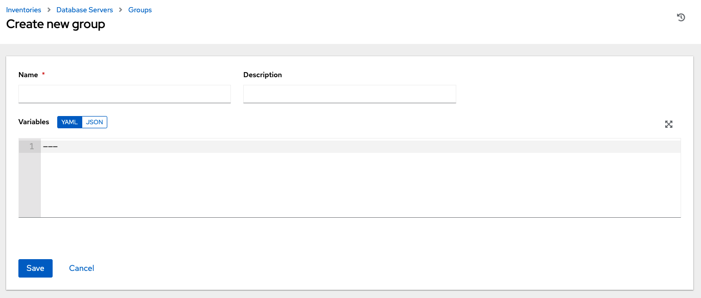 Create new group form for inventories