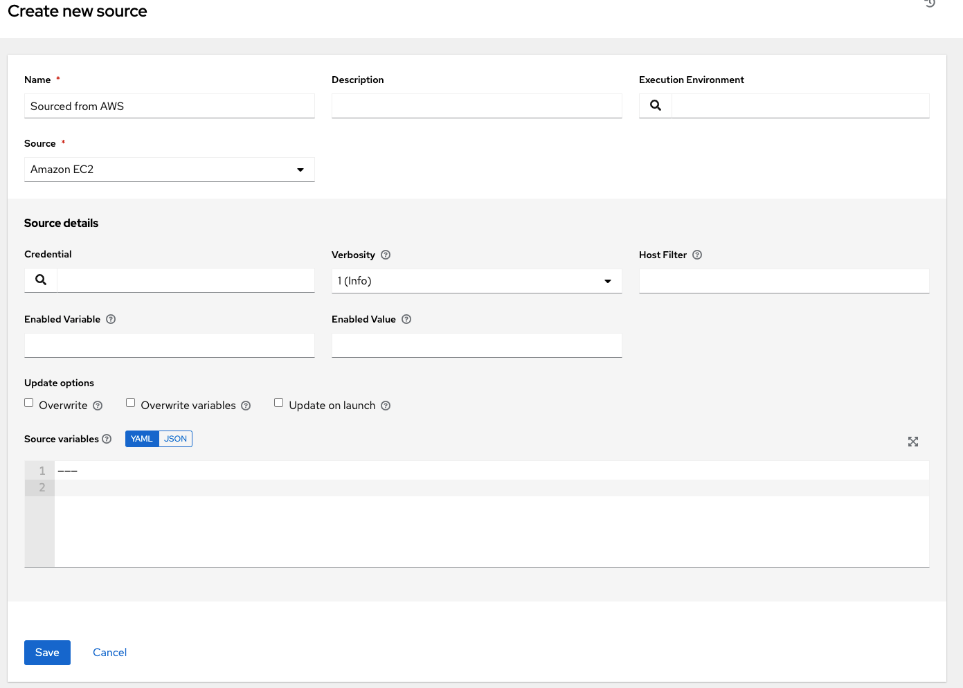 Inventories create source AWS example