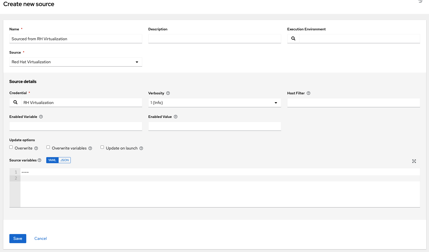 Inventories create source Red Hat Virtualization example