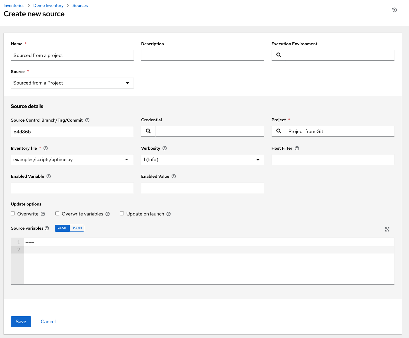 Inventories - create source - sourced from project example