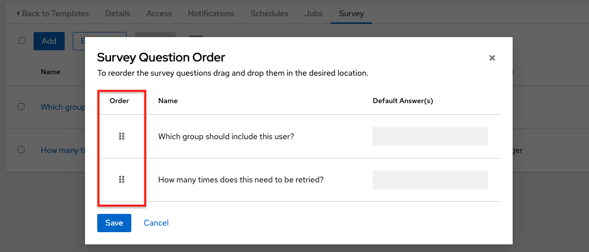 Job templates - rearrange survey