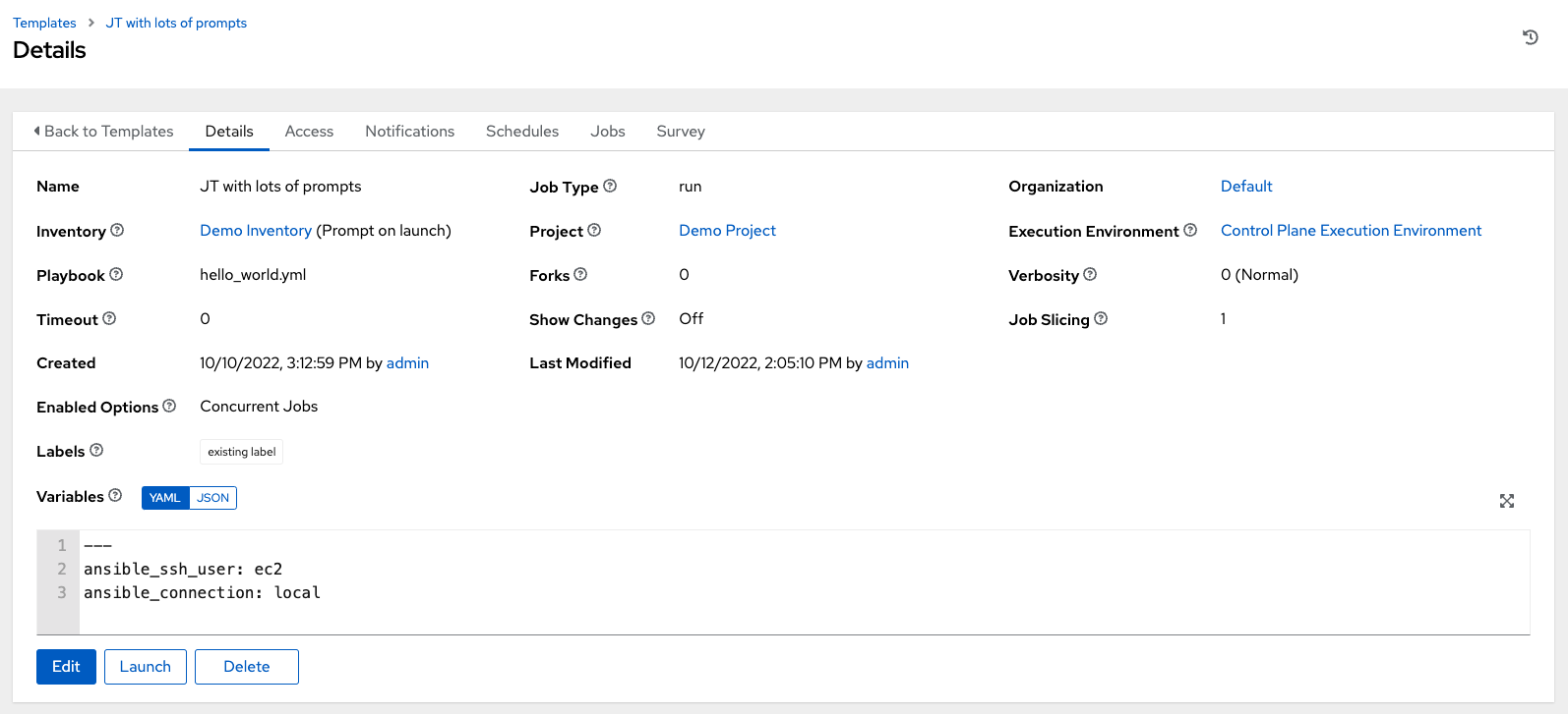 Job templates - job template details