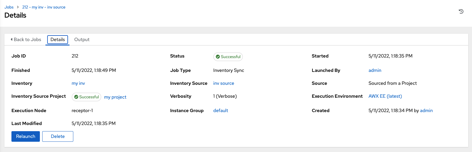 Example details for an Inventory Sync job