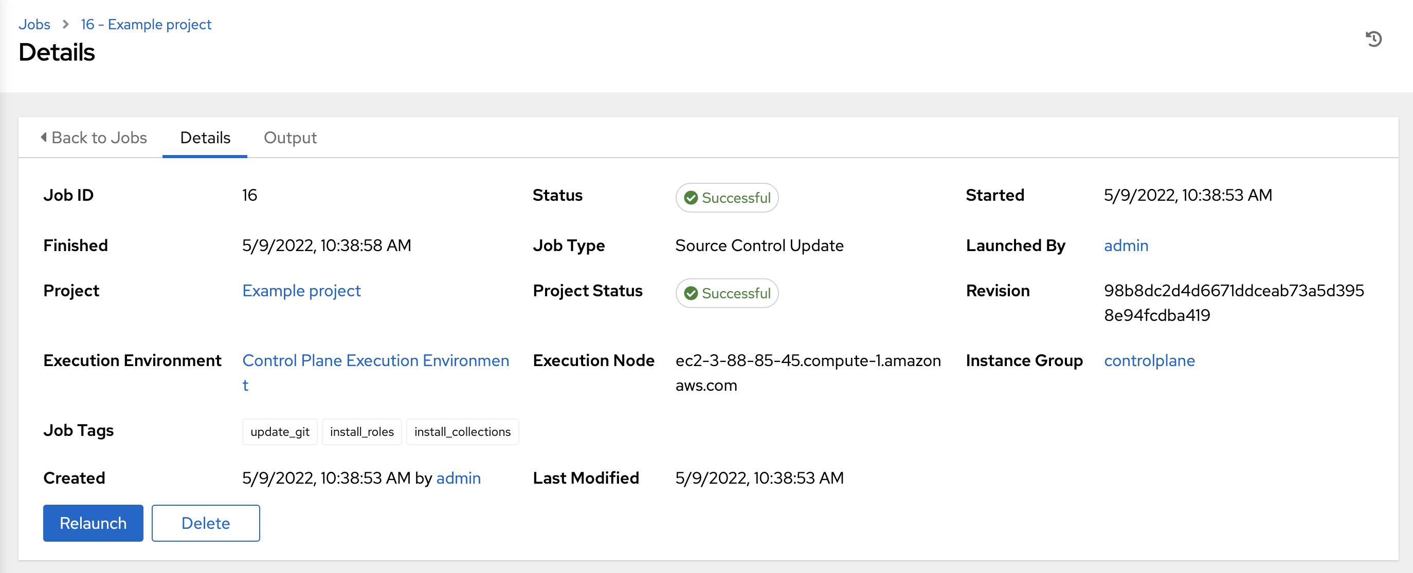 Example details for an SCM job