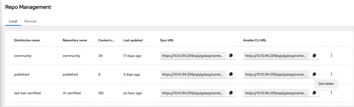 The Repo Management dashboard of your local Automation Hub.