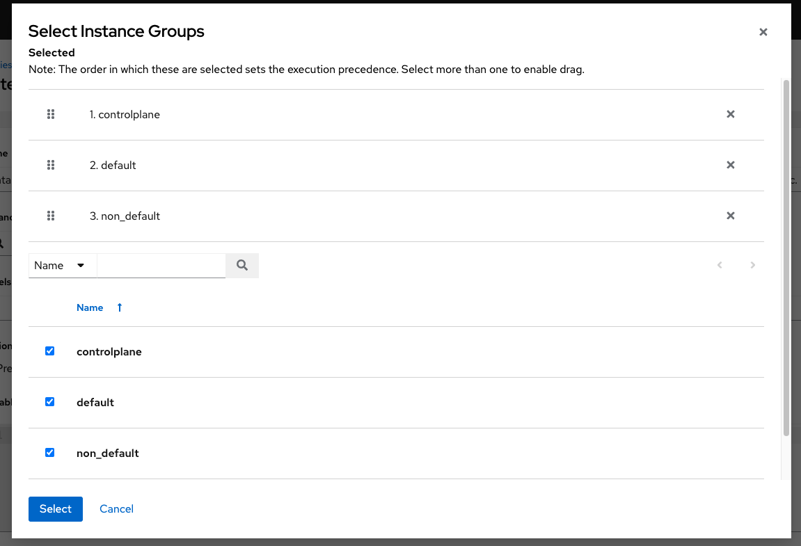 Select instance groups dialog