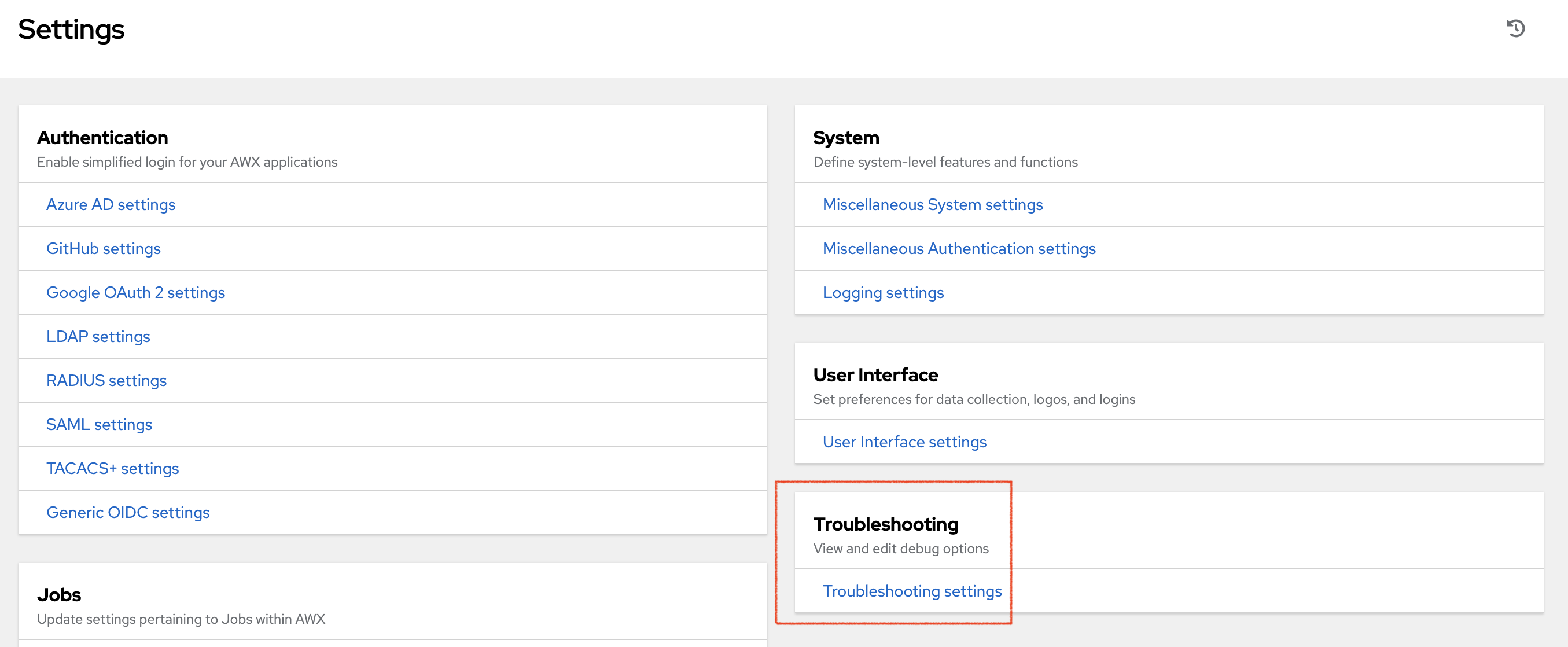 ../_images/settings_troubleshooting_highlighted.png