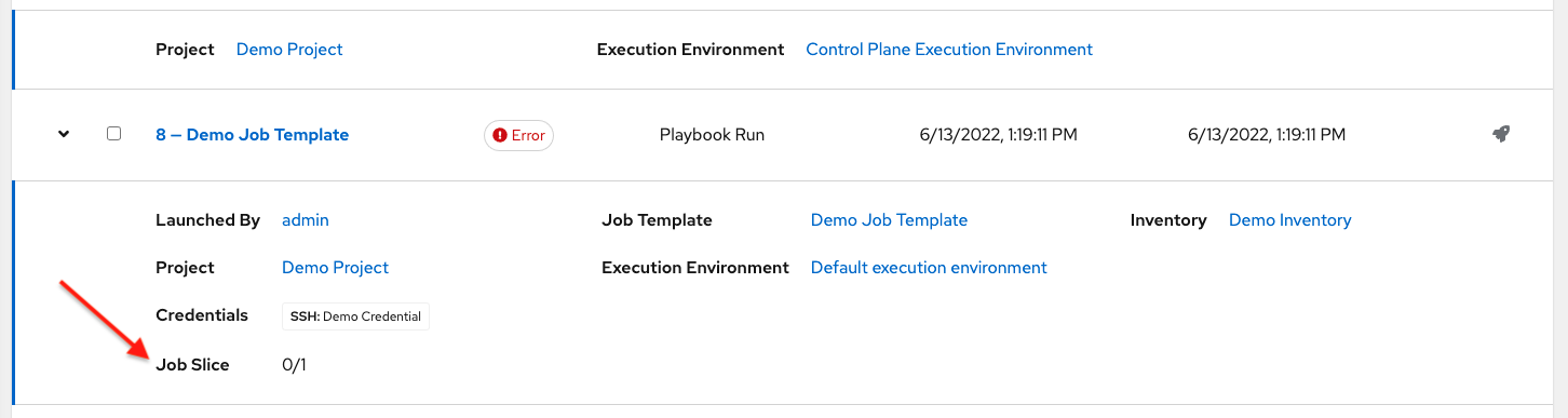 Sliced job shown in jobs list view