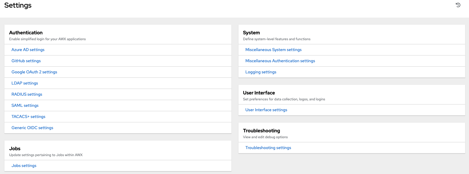 The main settings window for AWX.