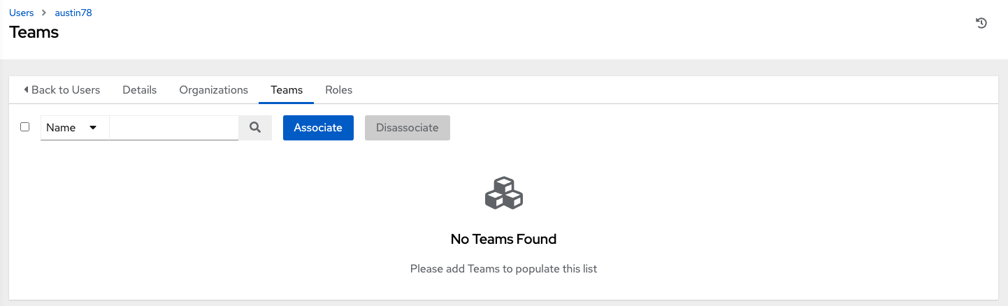 Users - teams list for example user - empty