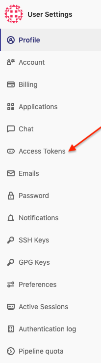 Access Tokens link under User Settings