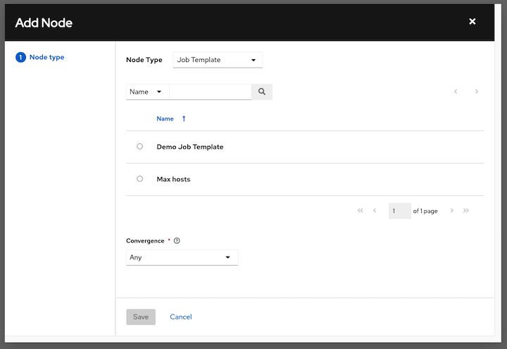 Workflow Visualizer wizard, step 1 specifying the node type.