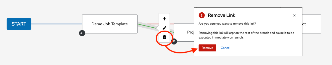 Workflow Visualizer showing the wizard to remove the link.