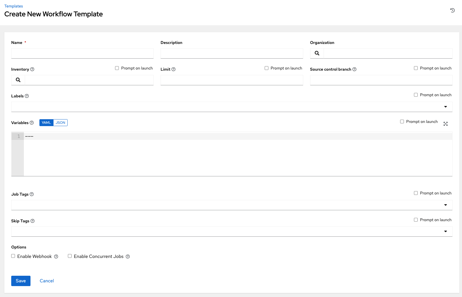 Create new workflow template form.